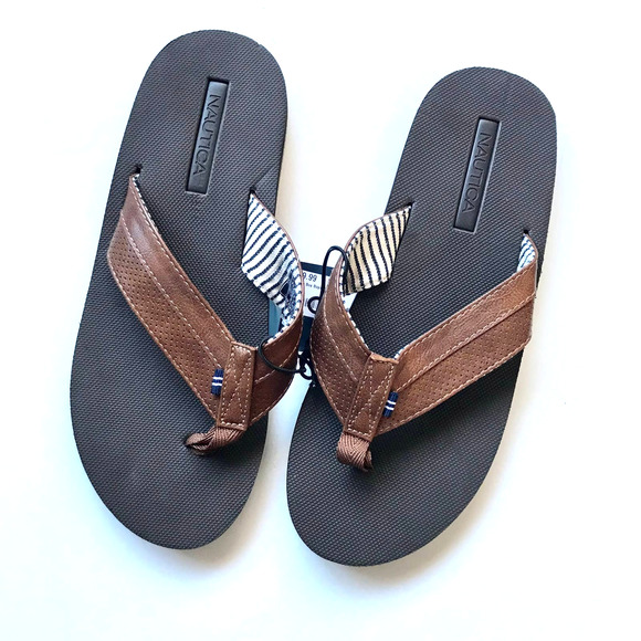 Nautica Slip On Faux Leather Clarkson 2 Sandals Size 9 Thong Flip Flop Cushioned - Picture 6 of 7